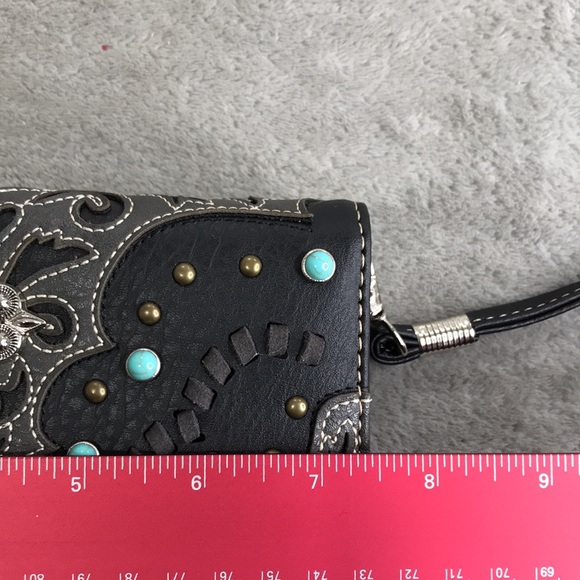 Western Wallet/ Wristlet Vegan Leather Blue Topaz New - Picture 9 of 11